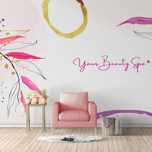 Pink Line Art Branches Wall Mural CCM100 - CostaCover - Peel and stick Removable Wallpaper - abstract lines - abstract wallpaper - accent wallpaper