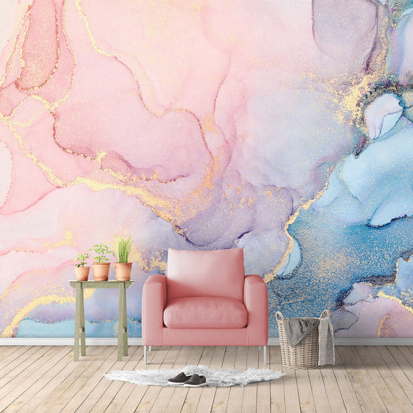 Pink & Blue Watercolor ink Wall Mural CCM015 - CostaCover - Peel and stick Removable Wallpaper - accent wallpaper - adhesive wallpaper - alcohol ink print