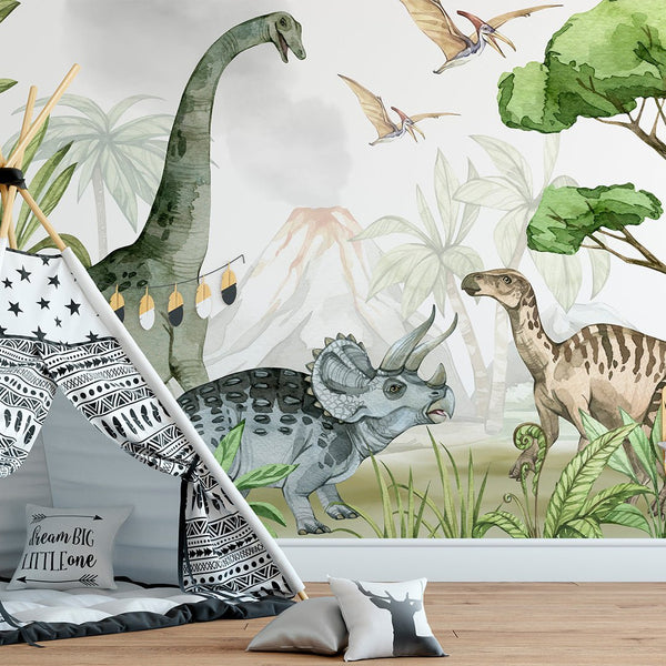 Dinosaurs in Jurassic Park Wall Mural CCM092 - CostaCover - Peel and stick Removable Wallpaper - accent wallpaper - adhesive wallpaper - bedroom wallpaper