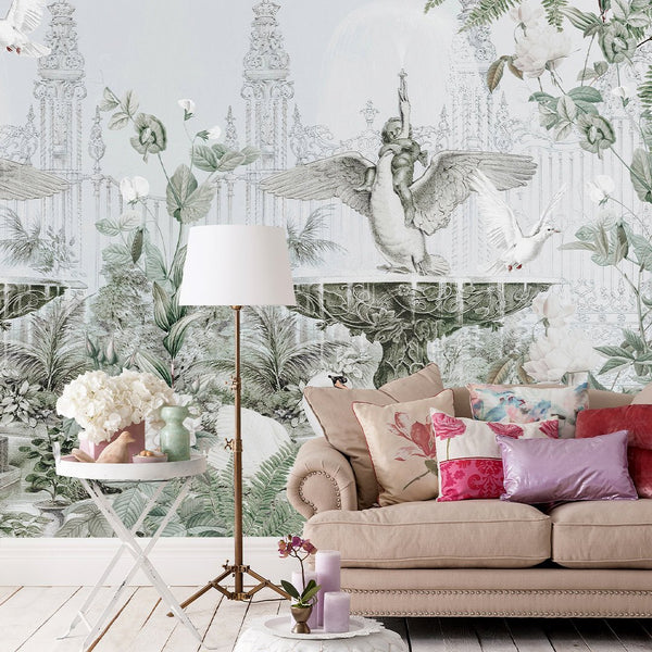 Vintage Garden Wall Mural CCM070 - CostaCover - Peel and stick Removable Wallpaper - 3d wall murals - 70's style - accent wallpaper