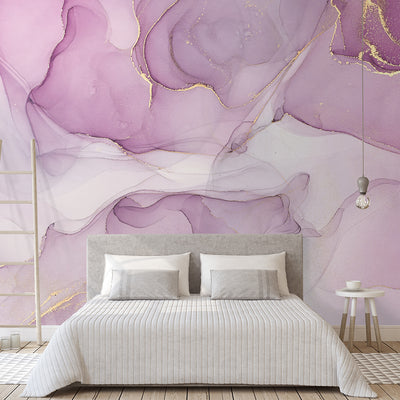 Self Adhesive Watercolor Marble Abstract Alcohol Ink Pink White Paint Wall Mural CCM042