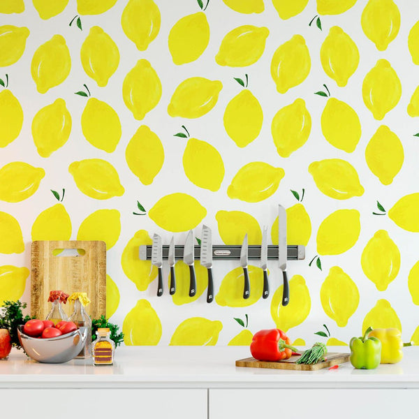 Juicy Yellow Lemons Wallpaper CC010 - CostaCover - Peel and stick Removable Wallpaper - Backsplash panels - bathroom wallpaper - botanical