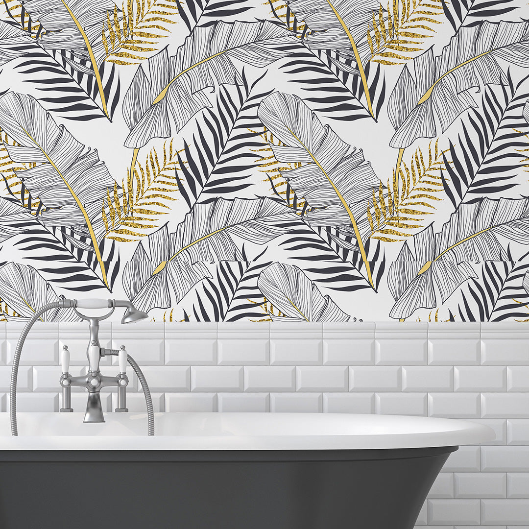 Black Gold Palm Leaves Wallpaper CC234