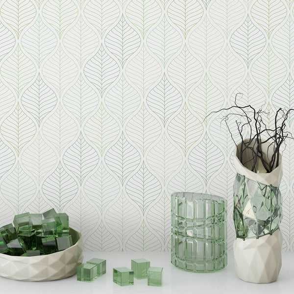 Geometric Green Leaves Wallpaper CC218 - CostaCover - Peel and stick Removable Wallpaper - Abstract - abstract wallpaper - adhesive wallpaper