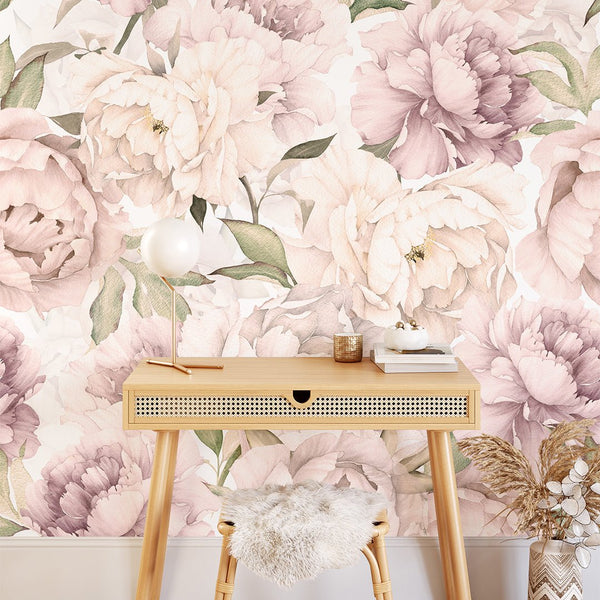 Light Pink Peony Wall Mural CCM108 - CostaCover - Peel and stick Removable Wallpaper - accent wallpaper - adhesive wallpaper - bathroom wallpaper