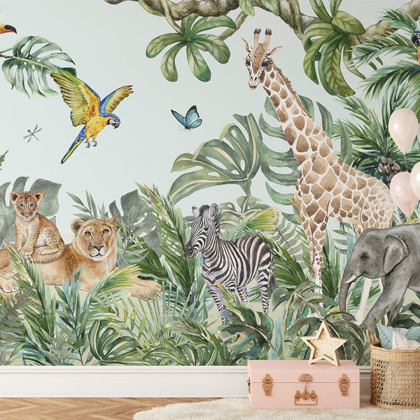Safari Jungle Animals Wall Mural CCM016 - CostaCover - Peel and stick Removable Wallpaper - accent wallpaper - adhesive wallpaper - animal print