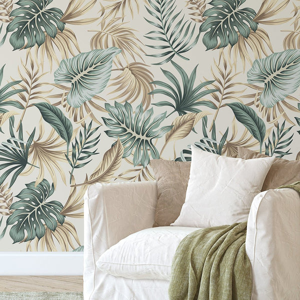 Tropical Palm Leaves Wallpaper CC027 - CostaCover - Peel and stick Removable Wallpaper - accent wallpaper - adhesive wallpaper - adhesive wallpaper design