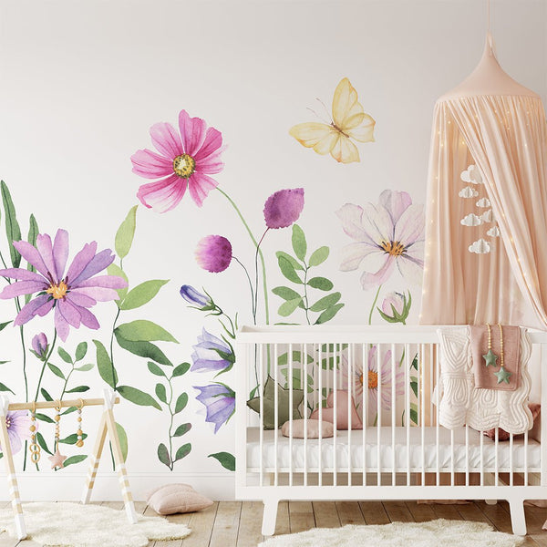 Colorful Wildflowers Wall Mural CCM086 - CostaCover - Peel and stick Removable Wallpaper - accent wallpaper - adhesive wallpaper - baby wall decor