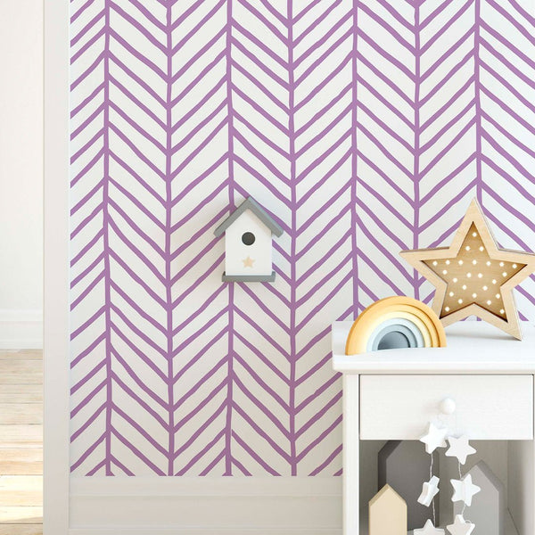 Purple Chevron Herringbone Wallpaper CC132 - CostaCover - Peel and stick Removable Wallpaper - arrow feather - Backsplash panels - bathroom wallpaper