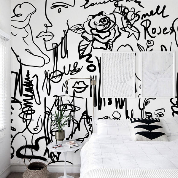 Black & White Abstract Female Wall Mural CCM061 - CostaCover - Peel and stick Removable Wallpaper - Abstract - abstract lines - abstract wall art