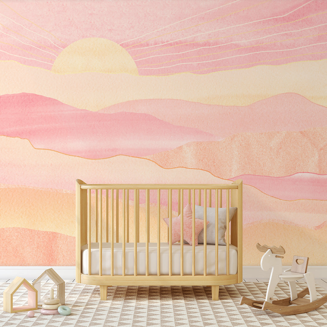 Pink Orange Mountains & Sunset Wall Mural CCM115