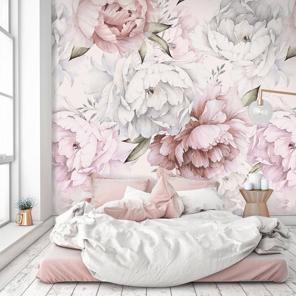 Blush Pink Peony Wall Mural CCM107 - CostaCover - Peel and stick Removable Wallpaper - accent wallpaper - adhesive wallpaper - bathroom wallpaper