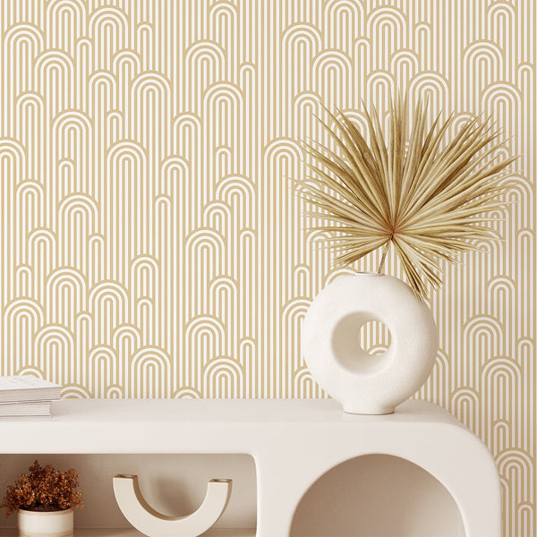 Beige Gold Geometric Waves Wallpaper CC012 - CostaCover - Peel and stick Removable Wallpaper - Abstract - abstract wallpaper - adhesive wallpaper