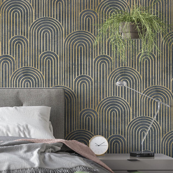 Art Deco Dark Waves Wallpaper CC173 - CostaCover - Peel and stick Removable Wallpaper - 