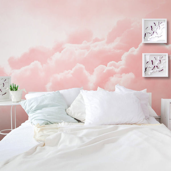 Pastel Pink Sky & Clouds Wall Mural CCM021 - CostaCover - Peel and stick Removable Wallpaper - abstract wallpaper - accent wallpaper - adhesive wallpaper