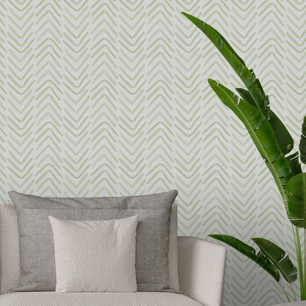 Green Chevron Lines Herringbone Wallpaper CC008 - CostaCover - Peel and stick Removable Wallpaper - Abstract - abstract wallpaper - adhesive wallpaper