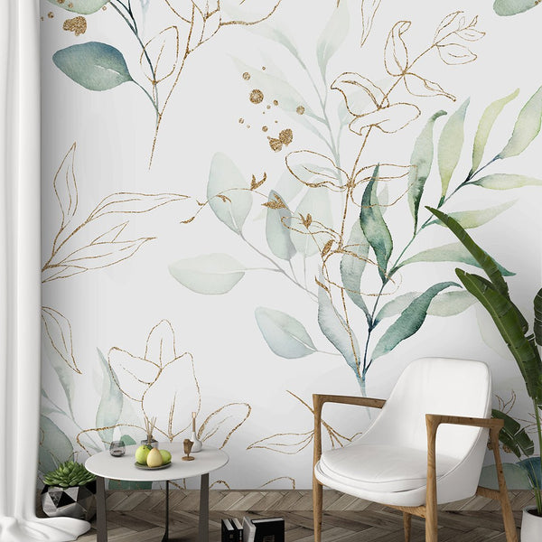 Eucalyptus Leaves Botanical Wallpaper CC227 - CostaCover-Peel and stick Removable Wallpaper-accent wallpaper-adhesive wallpaper-autumn wallpaper