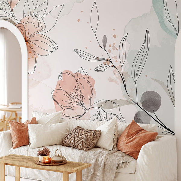 Large Pink Flowers Wall Mural CCM098 - CostaCover - Peel and stick Removable Wallpaper - 3d wall murals - 3d wall painting - abstract lines