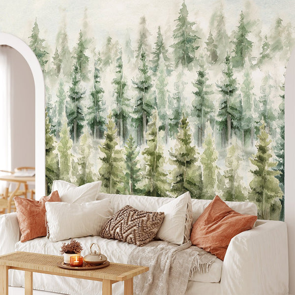 Watercolor Woodland Scenic Wall Mural CCM113 - CostaCover - Peel and stick Removable Wallpaper - accent wallpaper - adhesive wallpaper - baby wallpaper