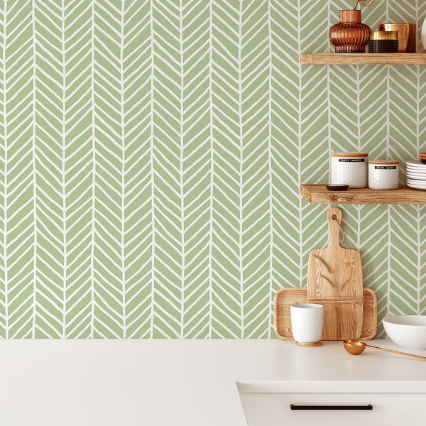 Green Chevron Herringbone Wallpaper CC032 - CostaCover - Peel and stick Removable Wallpaper - Abstract - adhesive wallpaper - Backsplash panels