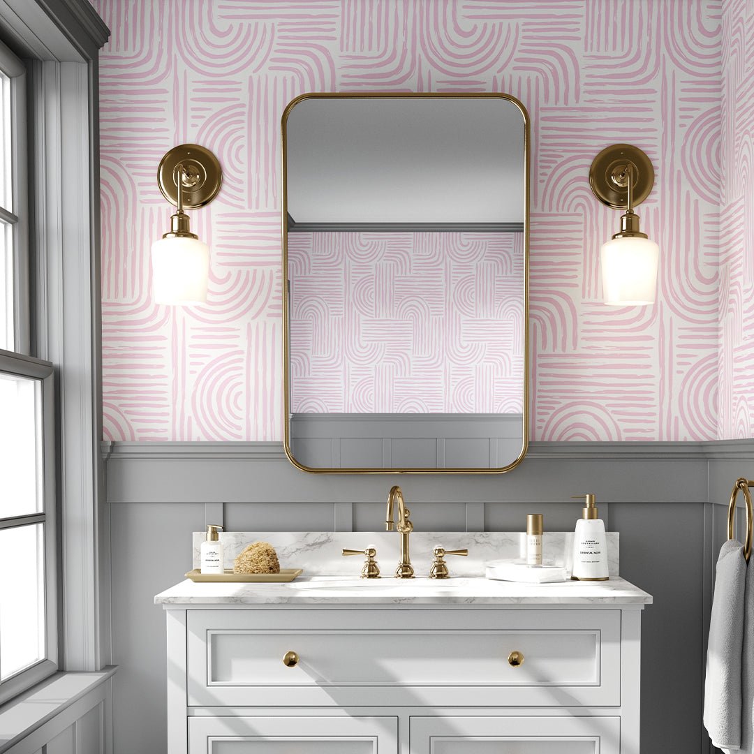 Pink Boho Lines Wallpaper with modern minimalist design