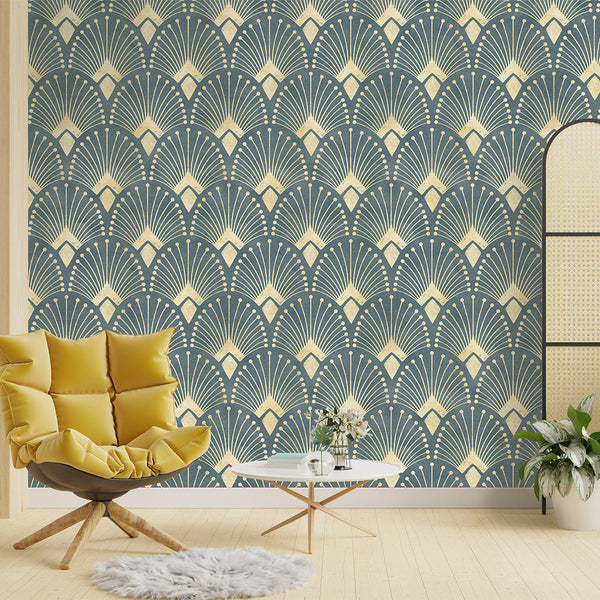 Green Blue Art Deco Wallpaper CC177 - CostaCover - Peel and stick Removable Wallpaper - accent wallpaper - art deco - art deco decor