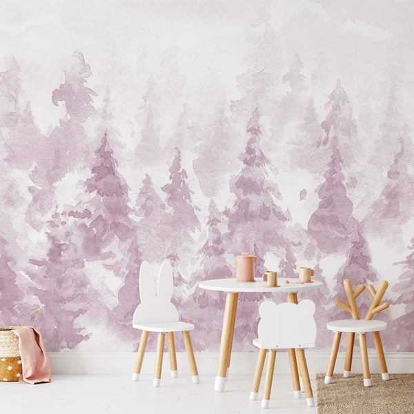 Purple Watercolor Forest Wall Mural CCM112 - CostaCover - Peel and stick Removable Wallpaper - accent wallpaper - adhesive wallpaper - baby wallpaper