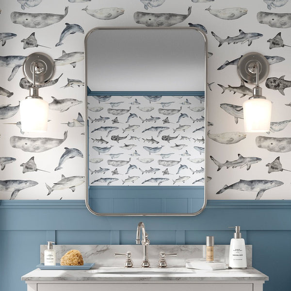 Sea Ocean Fish Wallpaper CC053 - CostaCover - Peel and stick Removable Wallpaper - accent wallpaper - adhesive wallpaper - bathroom wallpaper