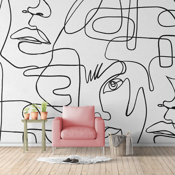 Abstract Female Faces Wall Mural CCM036 - CostaCover - Peel and stick Removable Wallpaper - accent wallpaper - art deco peel and stick wallpaper - Art Deco Removable Wallpaper