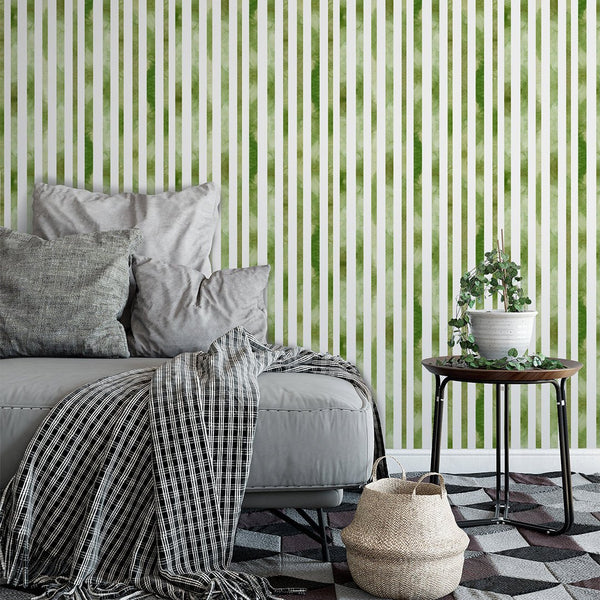 Green Vertical Lines Wallpaper CC264 - CostaCover - Peel and stick Removable Wallpaper - abstract lines - abstract wallpaper - accent wallpaper